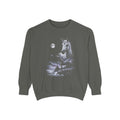 Airbrushed unicorn howling at the moon in white, silver and ice-blue on near-black, 1990s nature-tee style.