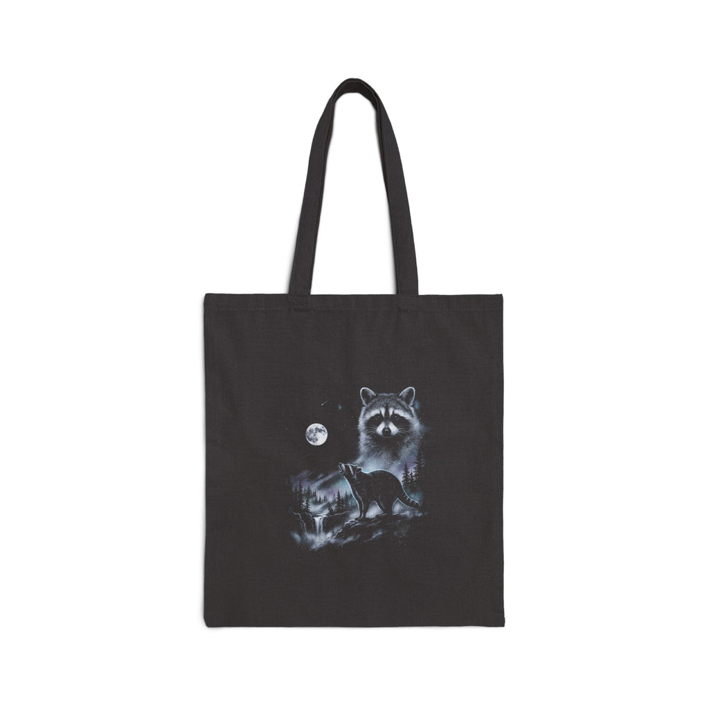 Airbrushed illustration of a raccoon howling at the moon in cold monochrome tones on a black background.