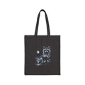 Airbrushed illustration of a raccoon howling at the moon in cold monochrome tones on a black background.
