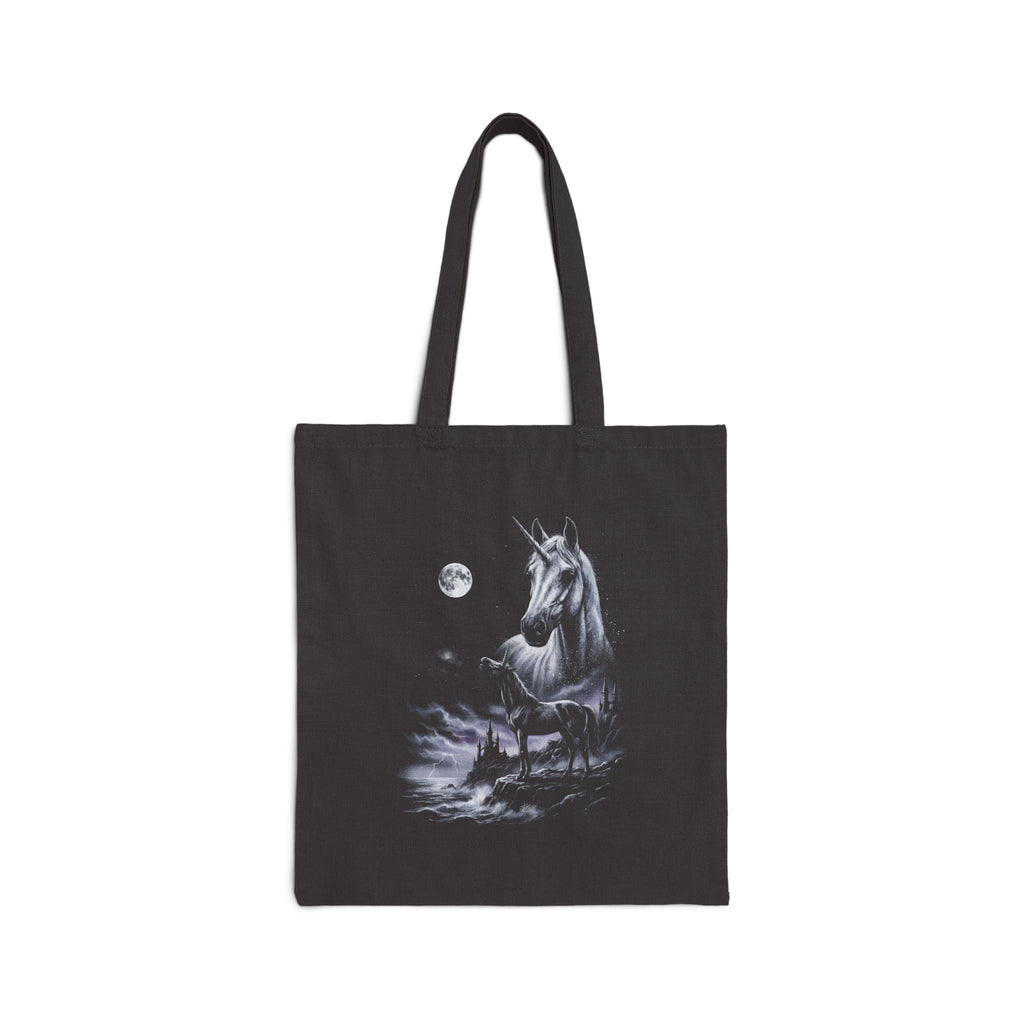 Black-and-white airbrushed unicorn howling at the moon, gritty 1990s nature-tee style artwork.