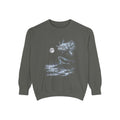 Airbrushed axolotl howling at the moon in cold monochrome moonlight, 1990s nature-tee style on black.