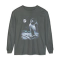 Black-and-white airbrushed penguin howling at a cold moon, styled like a 1990s wolf nature tee.