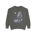Retro airbrushed capybara howling at the moon in cold moonlight tones on black, 1990s nature-tee style.