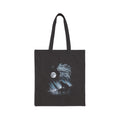 Retro airbrushed frog howling at the moon in icy blues, silver and grey on black, 1990s nature-tee style.