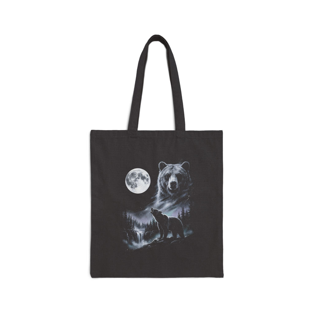Airbrushed bear howling at a cold moon in white, silver, and ice blue on black, in gritty 1990s nature-tee style.