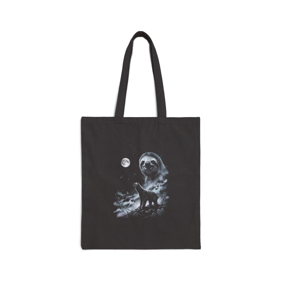 Airbrushed 1990s-style art of a sloth howling at a full moon in cold monochrome moonlight.