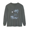 Black-and-white 1990s airbrush-style illustration of an axolotl howling at a cold moon.